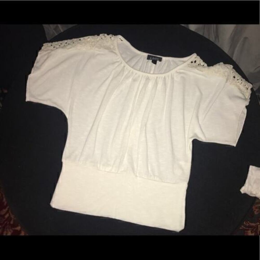 A. Byer White Shirt with Lace Shoulder Det…